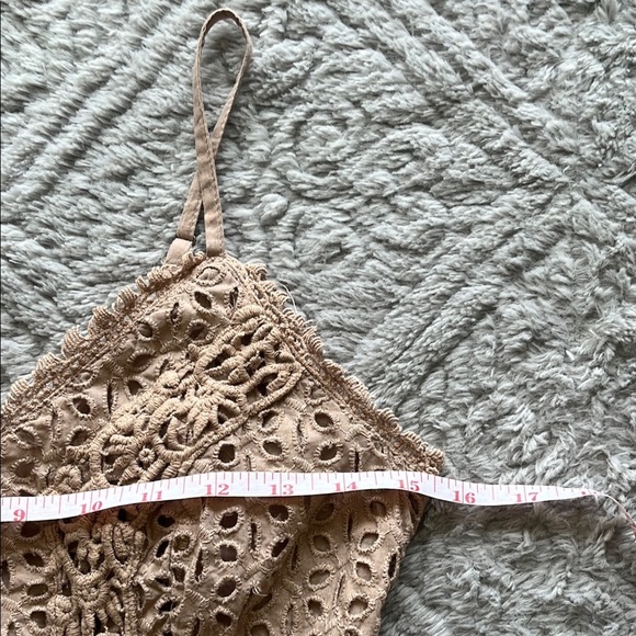 JAPNA tan cotton eyelet Elegant Sleeveless Top smocked back babydoll M coquette - Picture 5 of 6